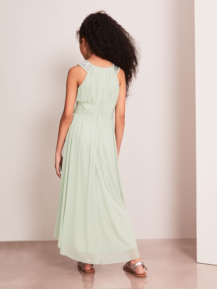 Lipsy Sage Green Embellished Strap Midi Occasion Dress - Image 2 of 3