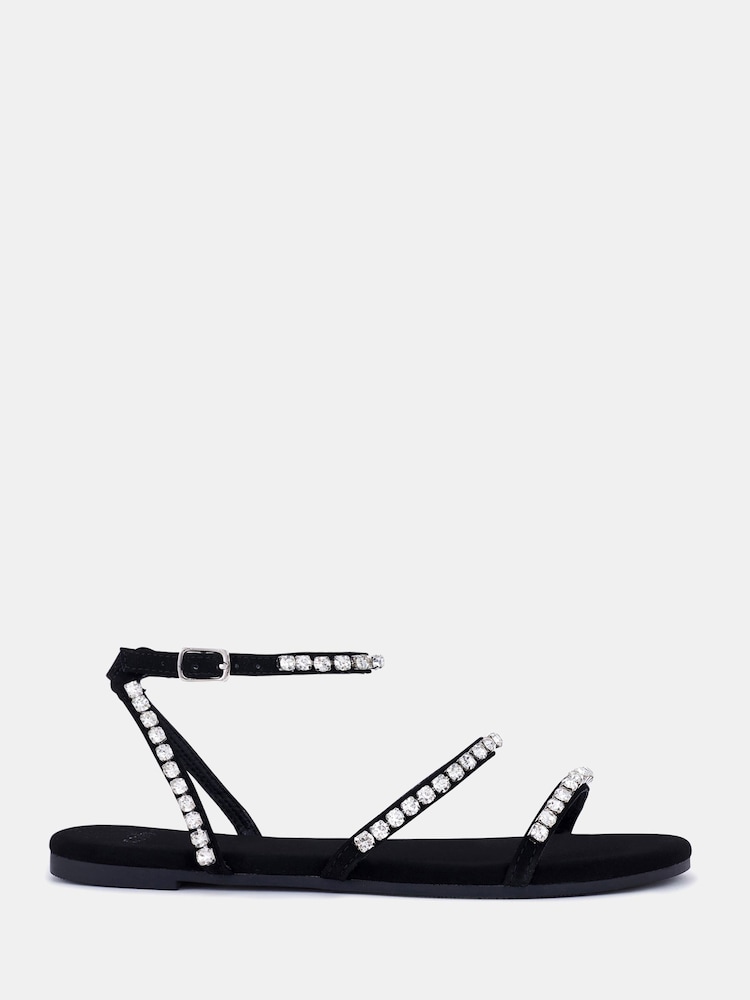 Novo Black Tamar Embelished Diamante Strappy Flat Sandal - Image 1 of 3