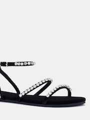 Novo Black Tamar Embelished Diamante Strappy Flat Sandal - Image 2 of 3