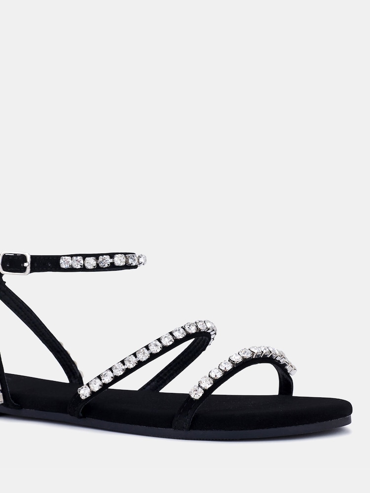 Novo Black Tamar Embelished Diamante Strappy Flat Sandal - Image 2 of 3