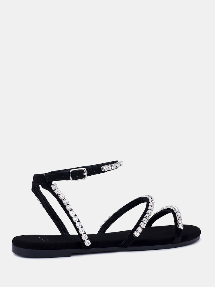 Novo Black Tamar Embelished Diamante Strappy Flat Sandal - Image 3 of 3