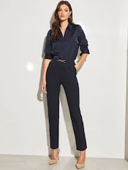 Lipsy Navy Blue Tailored Trim Detail Slim Leg Trousers - Image 3 of 4