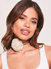 Lipsy White Satin Flower Corsage Choker Necklace - Image 1 of 4