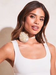 Lipsy White Satin Flower Corsage Choker Necklace - Image 2 of 4