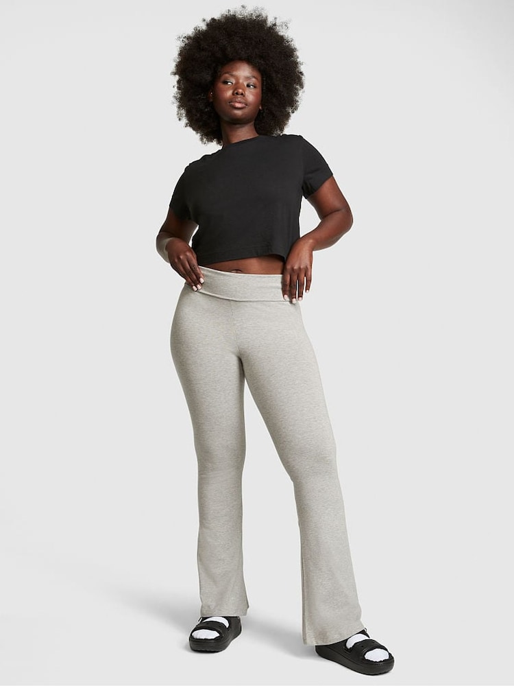 Victoria's Secret PINK Heather Charcoal Grey Cotton Foldover Flare Legging - Image 1 of 3