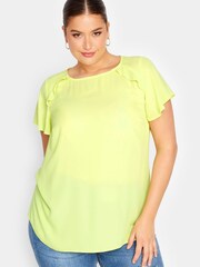 Yours Curve Yellow Frill Sleeve Detail Top - Image 1 of 4