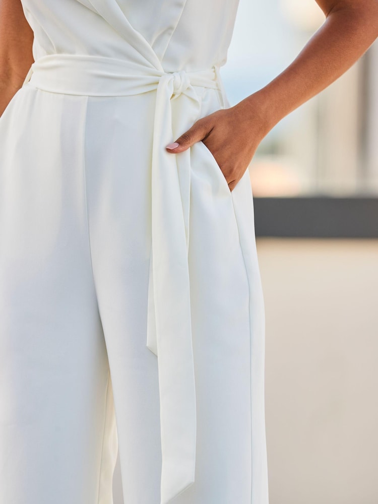 Sosandar Cream Wide Leg Halterneck Tailored Jumpsuit - Image 5 of 5