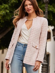 Sosandar Pink Boucle Collarless Jacket - Image 1 of 5