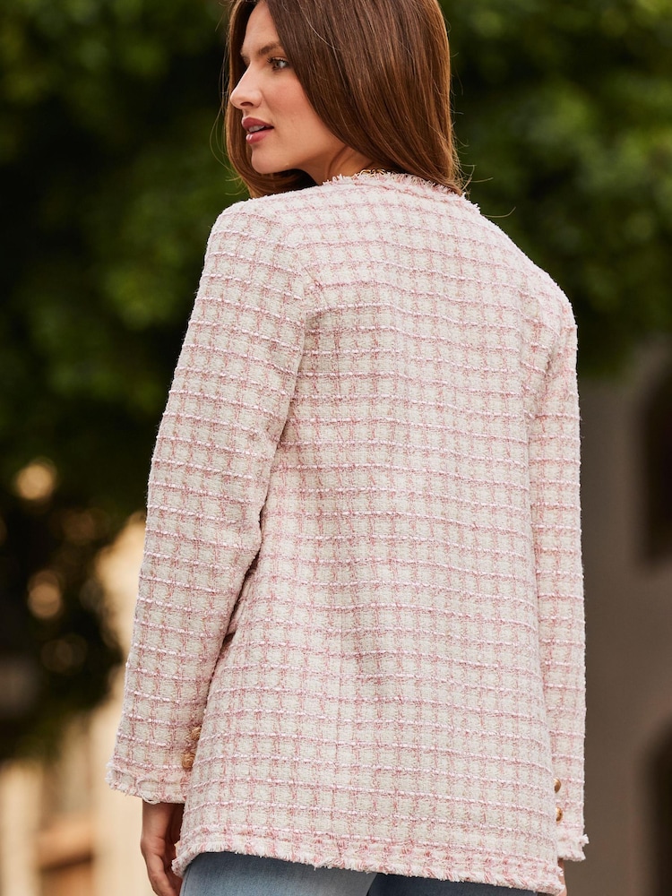 Sosandar Pink Boucle Collarless Jacket - Image 4 of 5