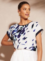 Love & Roses Ivory Blue Animal Print Roll Sleeve Round Neck T-Shirt - Image 2 of 4