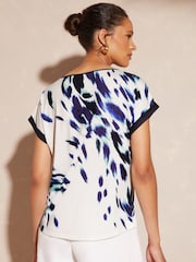 Love & Roses Ivory Blue Animal Print Roll Sleeve Round Neck T-Shirt - Image 3 of 4