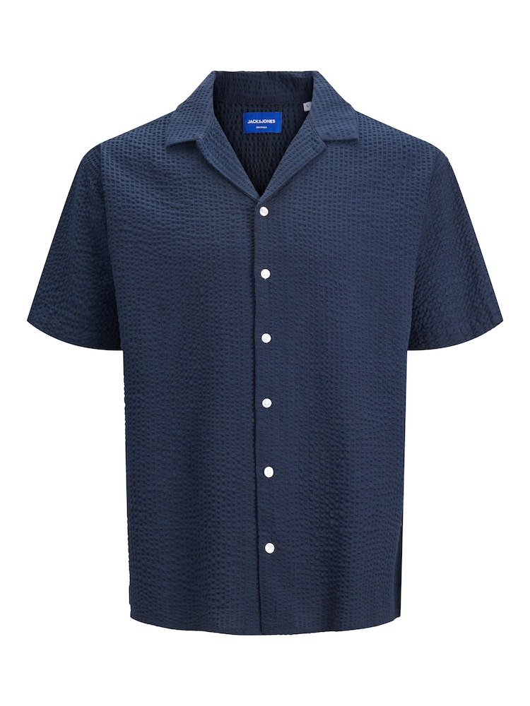 JACK & JONES Navy Blue Seersucker Resort Shirt - Image 1 of 1