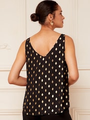 Love & Roses Black and Gold Metallic V Neck V Back Woven Vest - Image 2 of 3