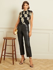 Love & Roses Black Flutter Sleeve Shell Top - Image 4 of 4