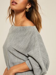 Friends Like These Grey Petite Batwing Knitted Off The Shoulder Jumper - Image 4 of 4