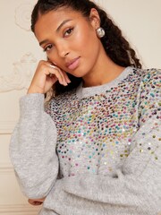 Love & Roses Grey Scattered Sequin Knitted Crew Neck Jumper - Image 4 of 4
