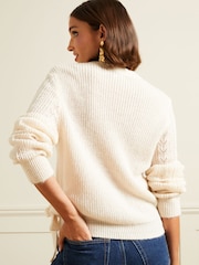Love & Roses Ivory White Petite Pointelle Scallop Knitted Wrap Jumper - Image 3 of 4