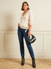 Love & Roses Ivory White Petite Pointelle Scallop Knitted Wrap Jumper - Image 4 of 4