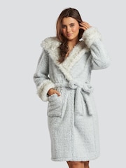 Loungeable Grey Tipped Faux Fur Hood Borg Robe - Image 1 of 5