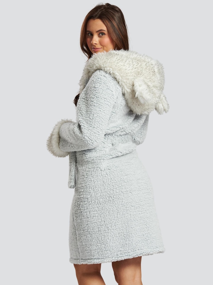Loungeable Grey Tipped Faux Fur Hood Borg Robe - Image 2 of 5