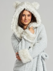 Loungeable Grey Tipped Faux Fur Hood Borg Robe - Image 4 of 5