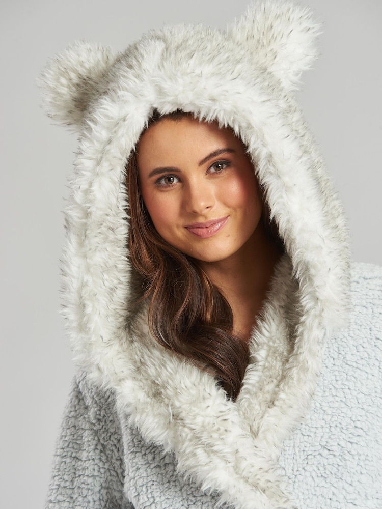 Loungeable Grey Tipped Faux Fur Hood Borg Robe - Image 5 of 5