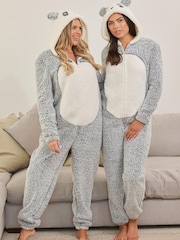 Loungeable Grey Panda Fleece All-In-One - Image 2 of 5