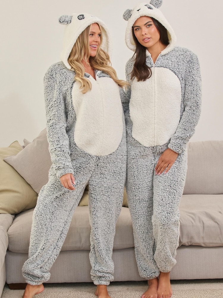 Loungeable Grey Panda Fleece All-In-One - Image 2 of 5