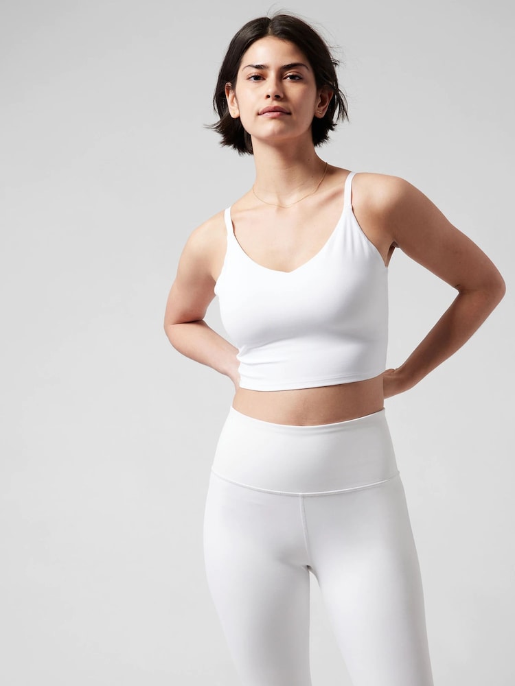 Athleta White D-DD+ Elation V-Neck Crop Low Impact Sports Bra - Image 1 of 3 Athleta White D-DD+ Elation V-Neck Crop Low Impact Sports Bra - Image 1 of 3