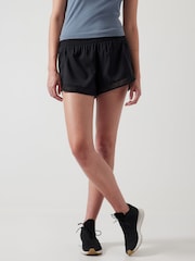 Athleta Black Mesh Mid Rise 4" Pocket Running Shorts - Image 1 of 4
