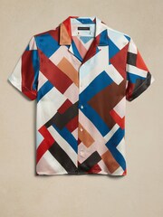 Banana Republic Red Printed Timm Resort Silk Shirt - Image 4 of 4