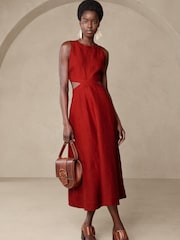 Banana Republic Red Lina Linen Cutout Midi Dress - Image 1 of 1