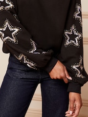 Love & Roses Black Star Sleeve Embellished Sweatshirt - Image 2 of 4
