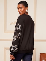 Love & Roses Black Star Sleeve Embellished Sweatshirt - Image 3 of 4