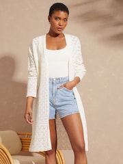 Love & Roses Ivory Crochet Longline Cardigan - Image 1 of 4