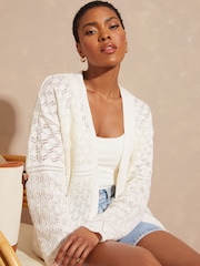 Love & Roses Ivory Crochet Longline Cardigan - Image 2 of 4