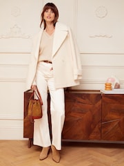 Love & Roses Ivory White Pointelle Sleeve V Neck Knitted Jumper - Image 4 of 4