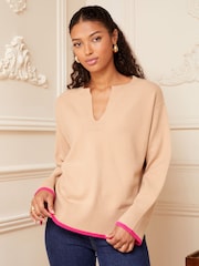 كنزة محبوكة بأكمام طويلة وياقة V من Love & Roses - صورة 1 من 1