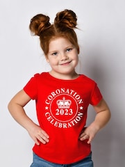 The Print Press Red Coronation Celebration White Logo Kids T-Shirt - Image 1 of 3