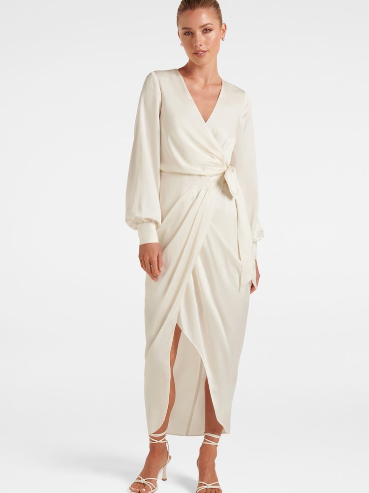 Forever New White Mirella Wrap Satin Midi Dress - Image 1 of 1