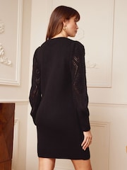 Love & Roses Black Pom Pom Sleeve Knitted Mini Dress - Image 3 of 4