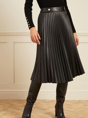 Love & Roses Black Faux Leather Pleated Midi Skirt - Image 1 of 4