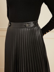 Love & Roses Black Faux Leather Pleated Midi Skirt - Image 2 of 4