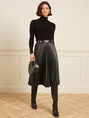 Love & Roses Black Faux Leather Pleated Midi Skirt - Image 3 of 4