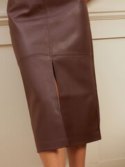 Love & Roses Berry Red Faux Leather Split Front Midi Skirt - Image 3 of 4