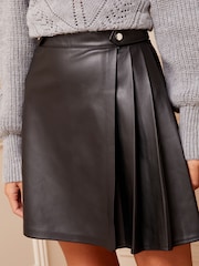 Love & Roses Black Faux Leather Button Through Mini Skirt - Image 1 of 4
