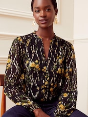 Love & Roses Black Ruffle Neck Lace Trim Long Sleeve Button Through Blouse - Image 1 of 4