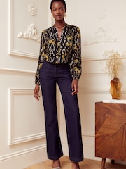 Love & Roses Black Ruffle Neck Lace Trim Long Sleeve Button Through Blouse - Image 4 of 4