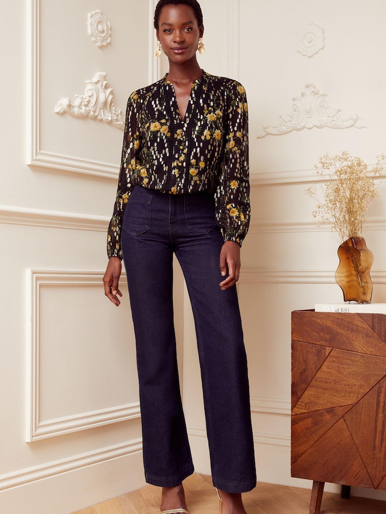 Love & Roses Black Ruffle Neck Lace Trim Long Sleeve Button Through Blouse - Image 4 of 4 Love & Roses Black Ruffle Neck Lace Trim Long Sleeve Button Through Blouse - Image 4 of 4