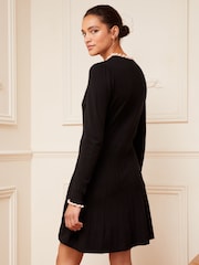 Love & Roses Black Ruffle Trim Long Sleeve Skater Knitted Dress - Image 3 of 4